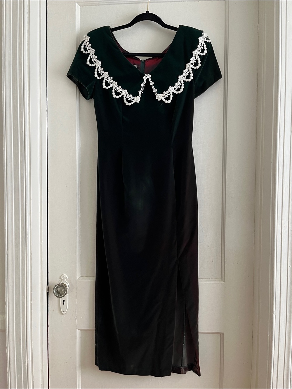 Vintage 90s Green Velvet Jessica McClintock Gunne Sax Formal Maxi Prom Dress XS